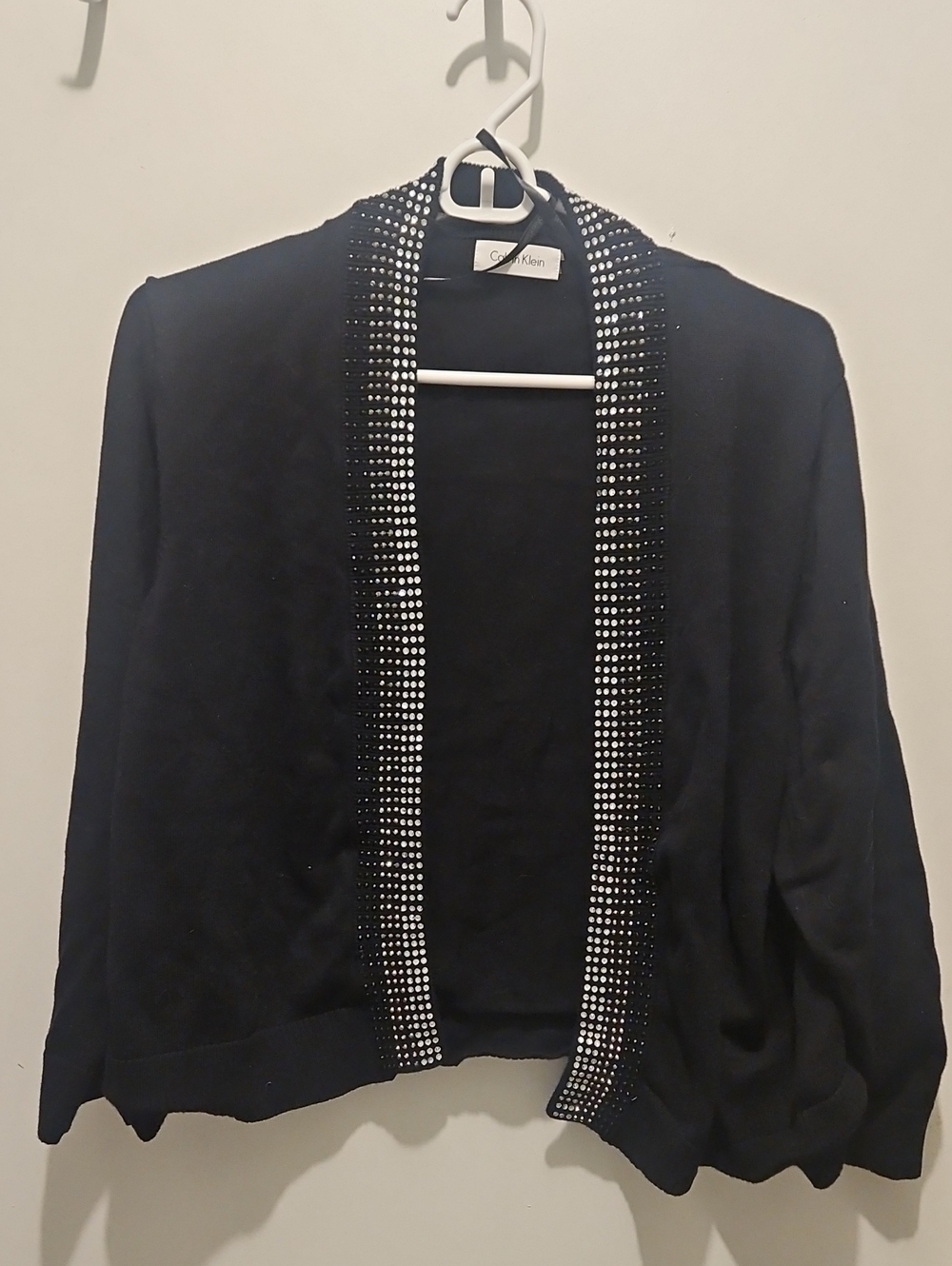 Calvin Klein Black Cardigan with Silver Rhinestone Trim